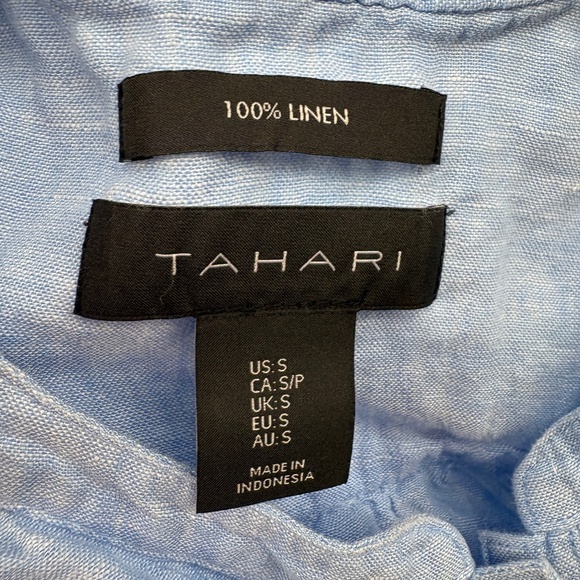 Tahari 100% Linen Chambray Sleeveless Henley Top Blue Women’s Small - Picture 7 of 7